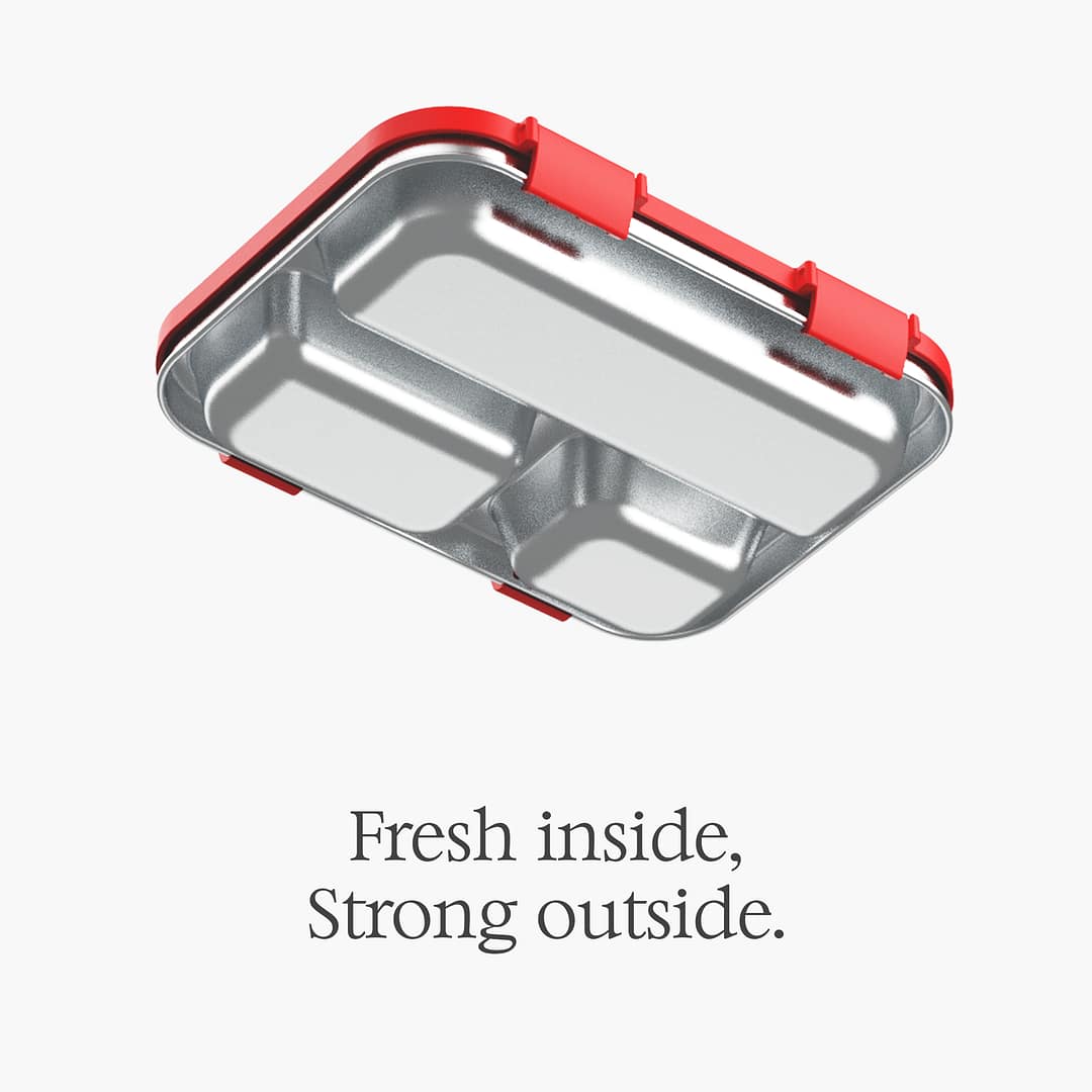 F8 Flavor8 Premium Stainless Steel Lunch Box | Leak-Proof Lid – 3 Compartments Tiffin Box - Image 5