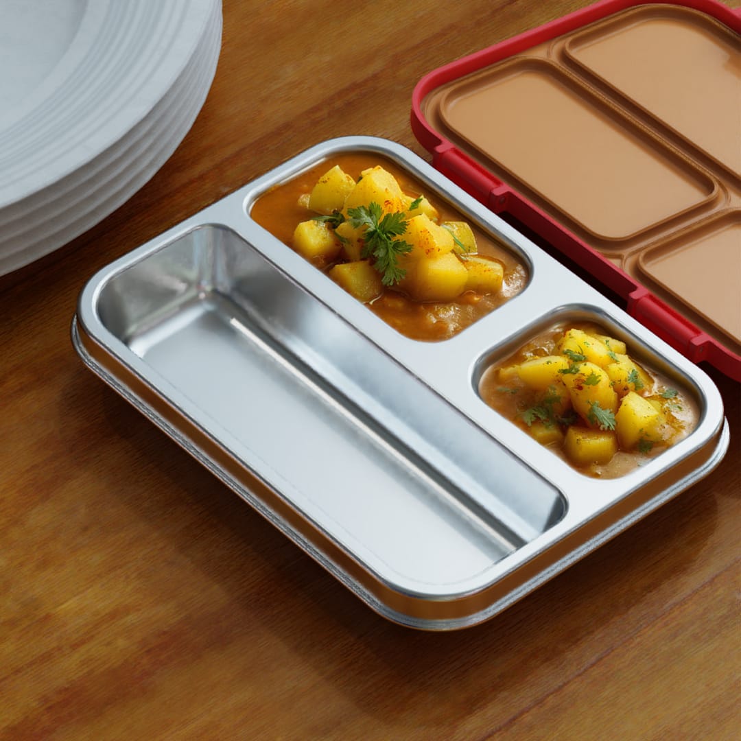 F8 Flavor8 Premium Stainless Steel Lunch Box | Leak-Proof Lid – 3 Compartments Tiffin Box - Image 9